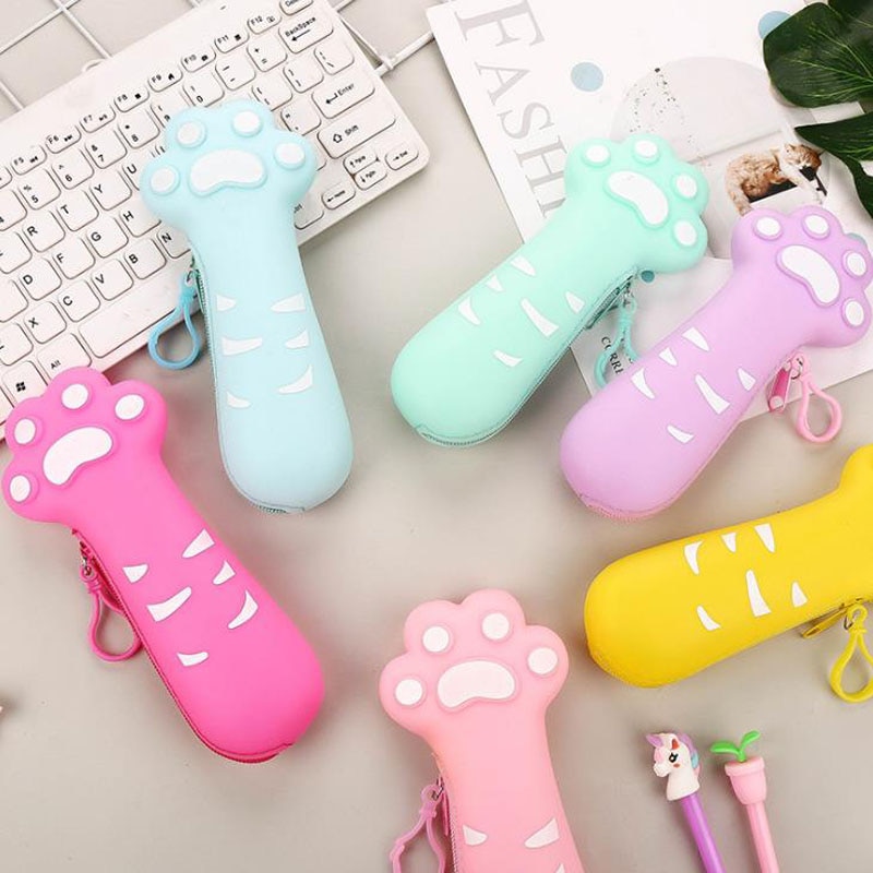 Estuche escolar de frutas con garra de pata de gato, de silicona de gran capacidad, para lápices, papelería, oficina y escuela, 1 Uds.