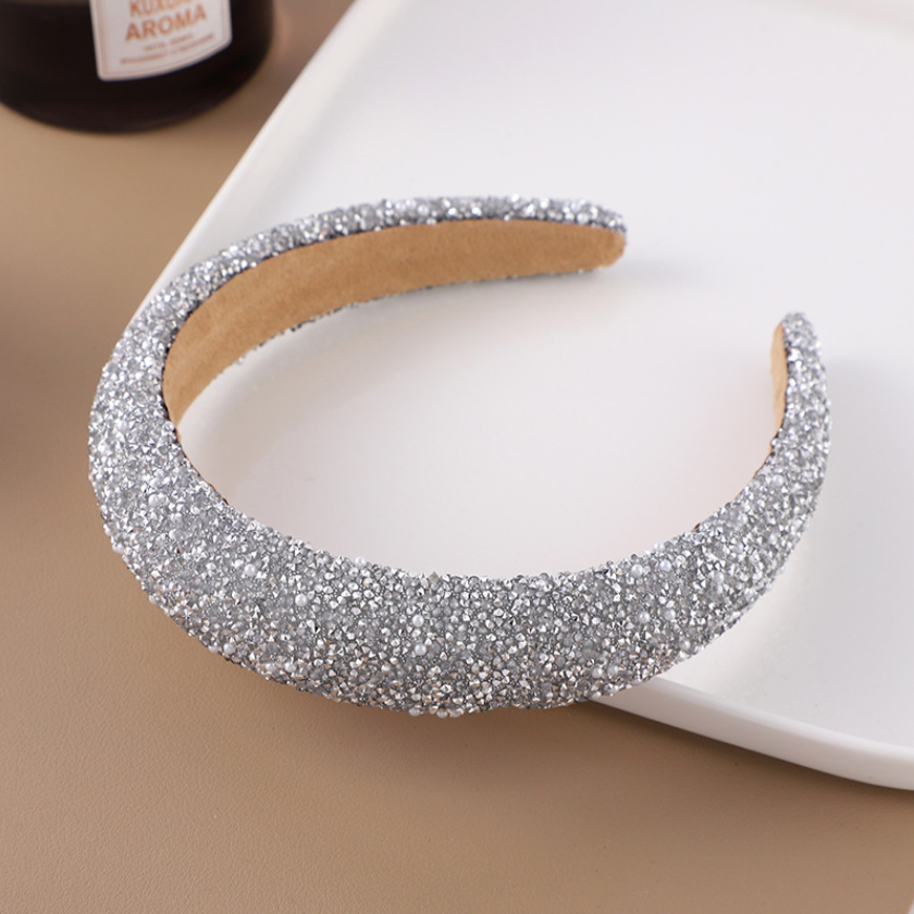 Diadema con cuentas glamurosas, diadema barroca con perlas de cristal ostentosas, diadema cruzada ancha, accesorios para el cabello brillantes y magníficos para mujer,: Lavanda