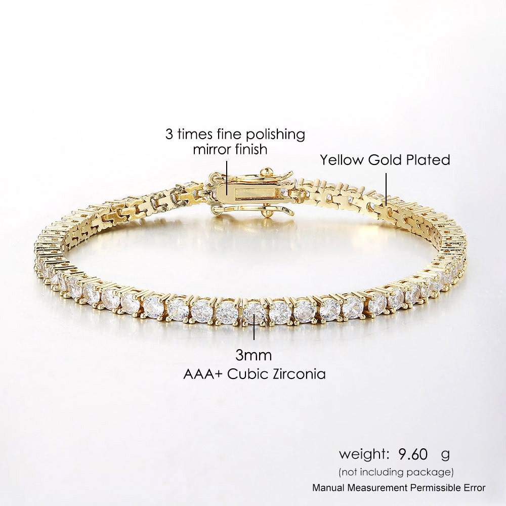 Iced Out Crystal Tennis Bransoletka dla kobiet Punk Hiphop Luksusowa biżuteria ślubna AAA + cyrkonia w kolorze złotym OHH118-1