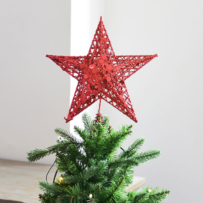 Five-pointed star Wrought iron decorations Tree top star sequins Vertical five-pointed star Christmas decoration supplies