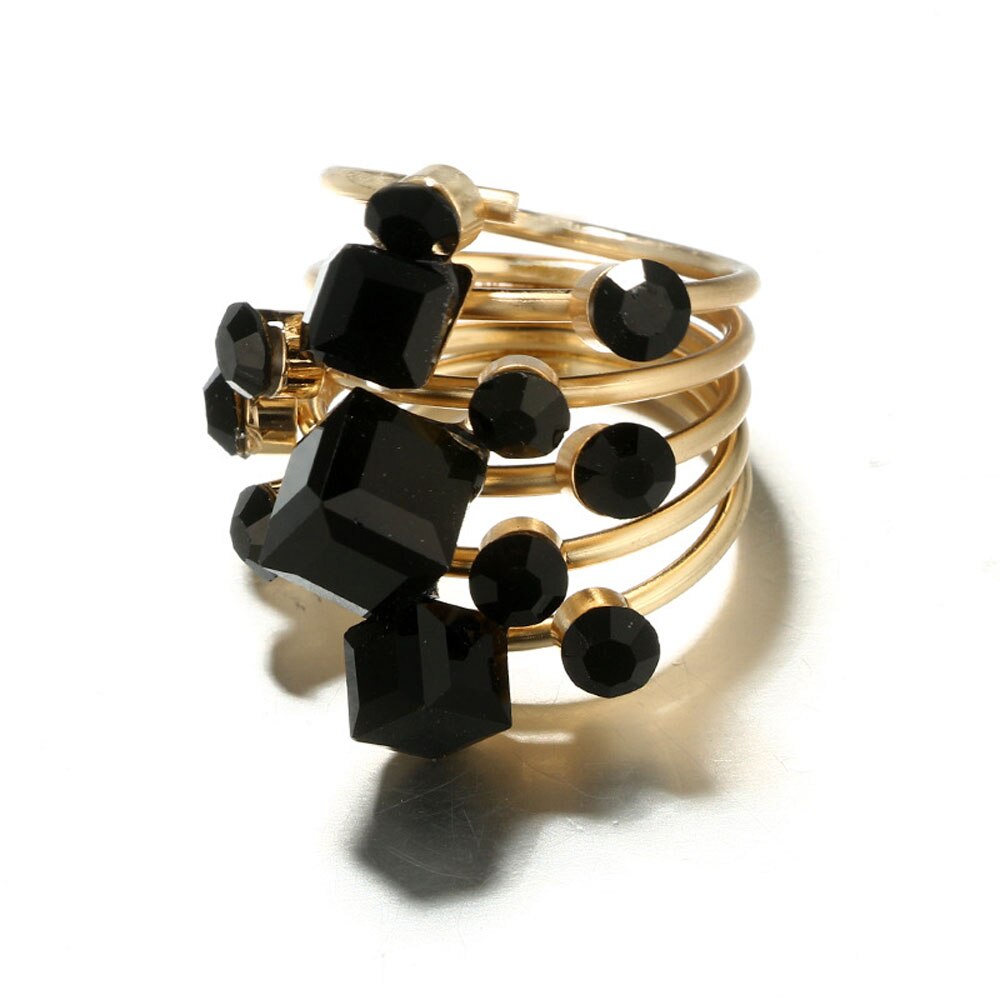 Conjunto de anillos Midi con apertura de dedo nudillo para Mujer, 1 Uds. De diamantes de imitación dorados y negros antiguos, joyería Punk con estilo: A