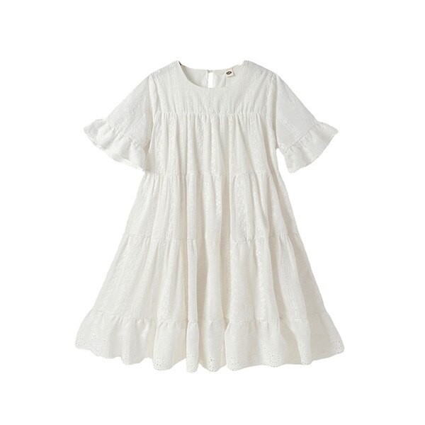 Kids Meisjes Losse Zomer Borduren Kant Witte Katoenen Flare Prinses Jurk Kind Tiener Meisjes Mode Oogje Jurken Kleding: 4