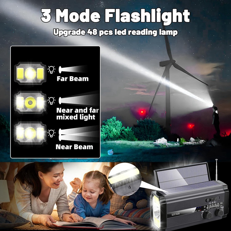 Emergency Weather Radio Hand Crank Solar Radio Portable AM/FM/NOAA Radio With 5 Charging Modes Cell Phone Charger