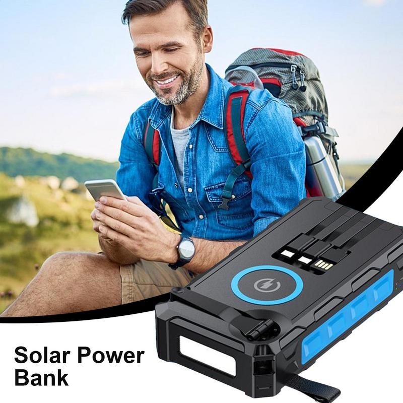 Banco de energía de batería Solar, Banco de batería de manivela con luz LED, función de alarma SOS integrada y brújula, Banco de energía impermeable