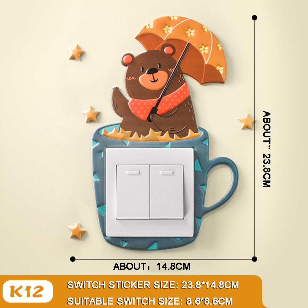 3D cartoon style switch sticker Home Decor Kids Room Decoration Stickers With Fairy Tale Animal Style Luminous Wall Sticker: K12