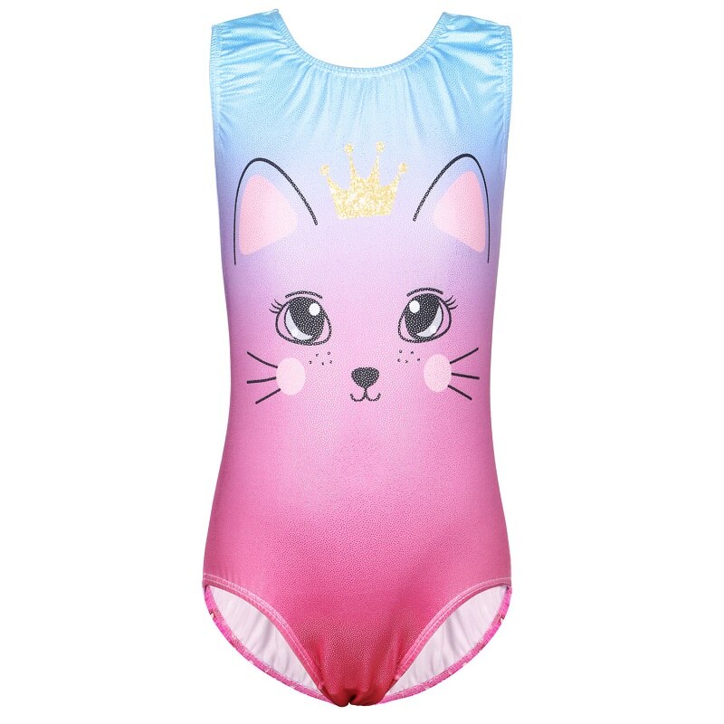 BAOHULU Shiny Sleeveless Gymnastics Leotard Girls Cartoon Cat Pattern Ballet Leotard Children Training Bodysuits Dance Jumpsuits: B229 PinkCat / 10A