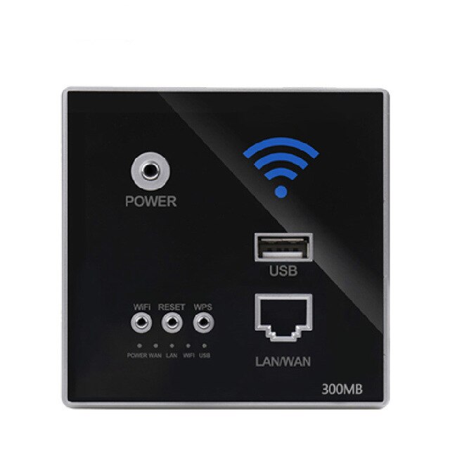Repetidor extensor WIFI inalámbrico inteligente con relé AP de potencia de 300Mbps y 220V integrado en la pared 2,4 Ghz Router Panel usb rj45 socket: black