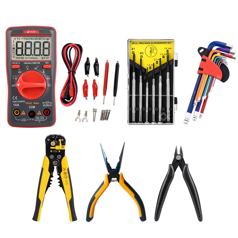 Tester Multimeter Power Tools Combo Kit Cordless Drill Set with 12V Lithium Driver Household Hand Tool Kit for Home Repair: Orange
