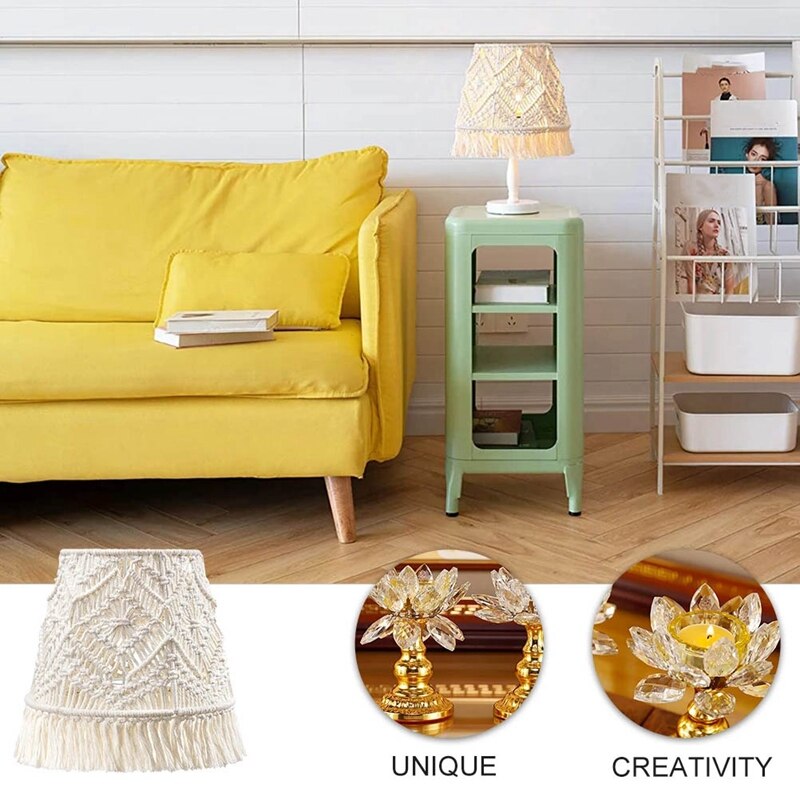 Pantalla de lámpara de macramé bohemio hecha a mano, cubierta tejida para dormitorio, de algodón tejido de cuerda, para decoración del hogar