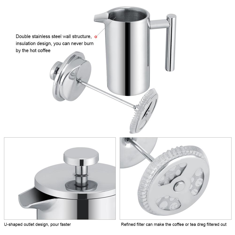350 Ml Double Wall Rvs Koffiezetapparaat Franse Pers Theepot Met Filter Franse Koffie Pot