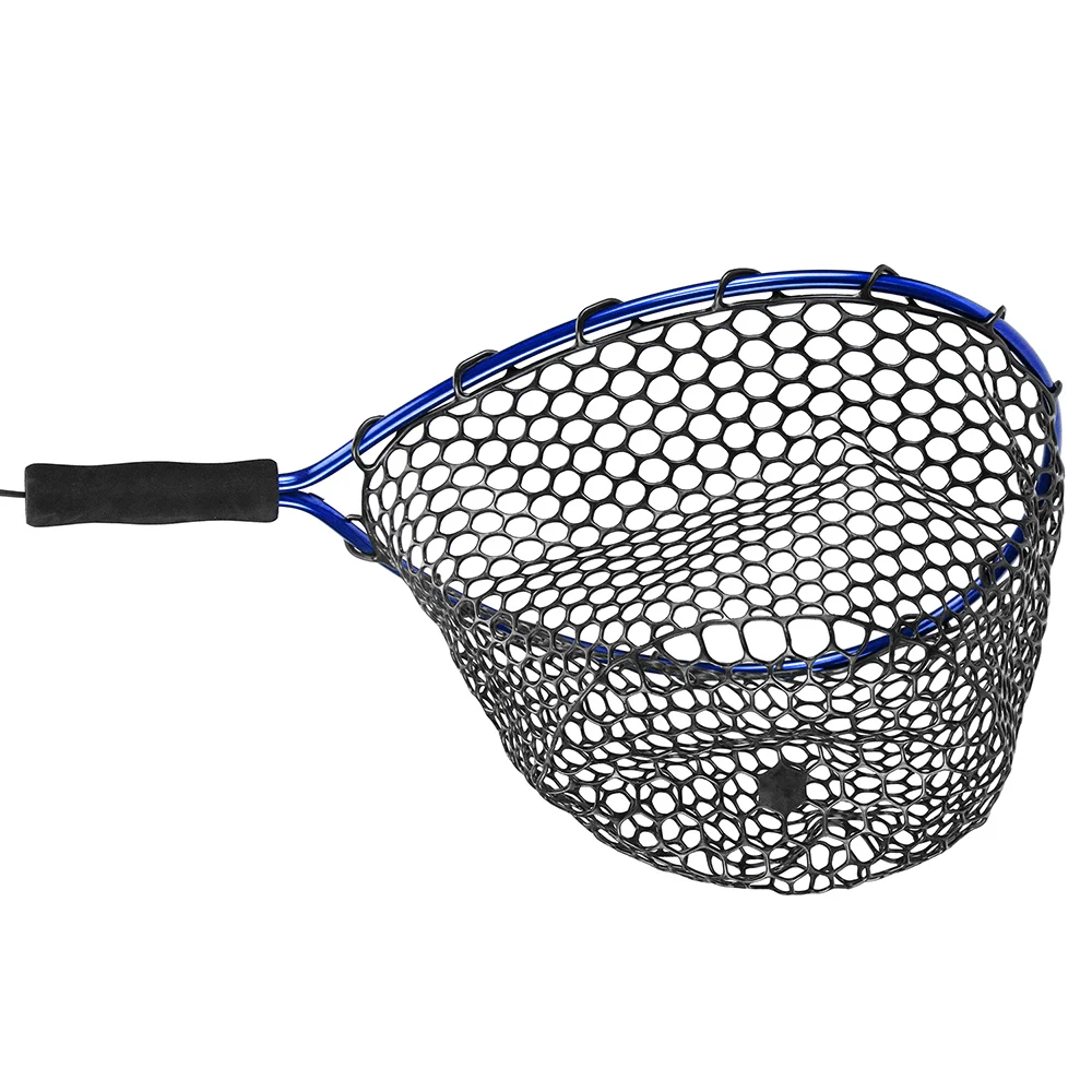 Red de aterrizaje de pesca de silicona suave, herramientas de pesca con poste de aleación de aluminio, malla de mano pequeña, trampa de red de fundición plegable, redes de pesca: Azul