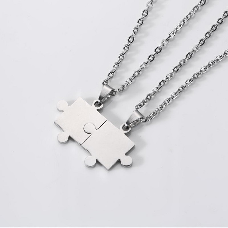 Collares con colgante de rompecabezas para parejas, joyería de la amistad, de acero inoxidable, a la , para hombres y mujeres, 1 par