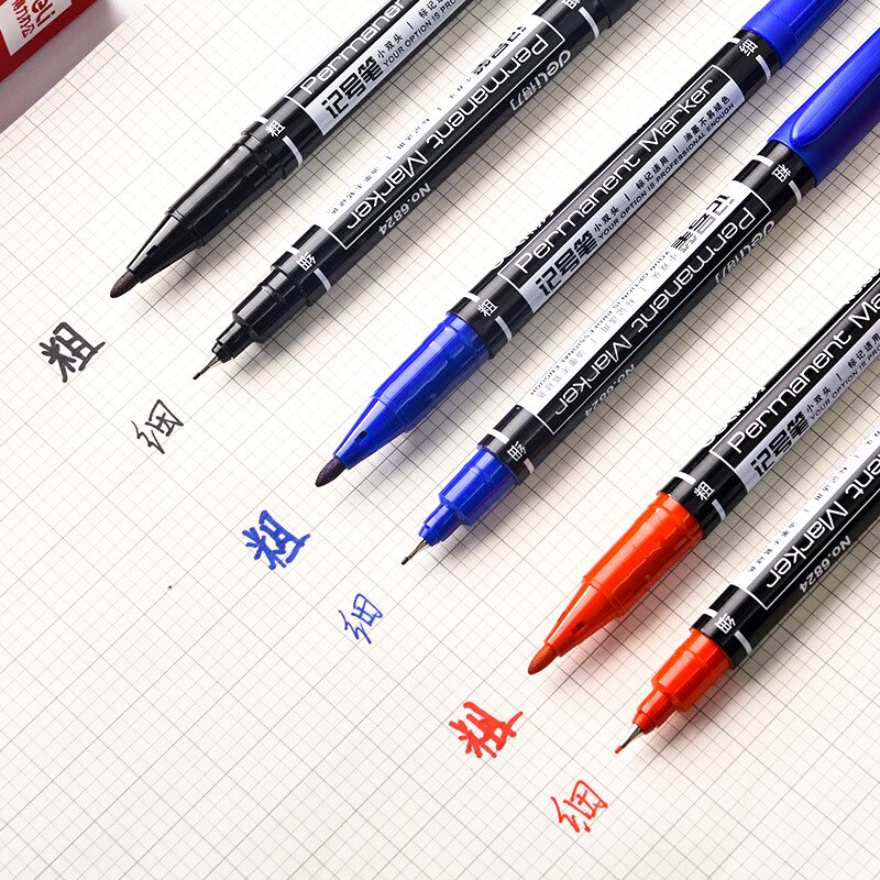 9pcs Permanent Markers dual tip 0.5mm/1mm Nib Black blue red Art Marker Pens Student School Office Supplies Student Stationery