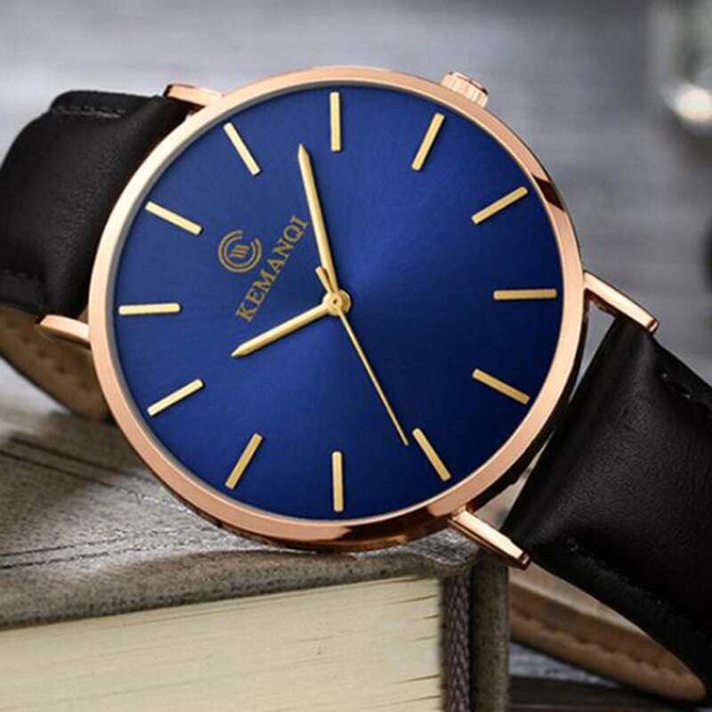 Montres à Quartz pour hommes bleu | En verre, à la , montres minces, erkek kol, saati, reloj hombre, Relogio Masculino: 0088-5
