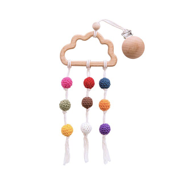 1pc baby træbitring dyr stjerne mobilholder tændingsvedhæng træ gym gnaver musik rangle silikone perler halskæde klips: Regnbue