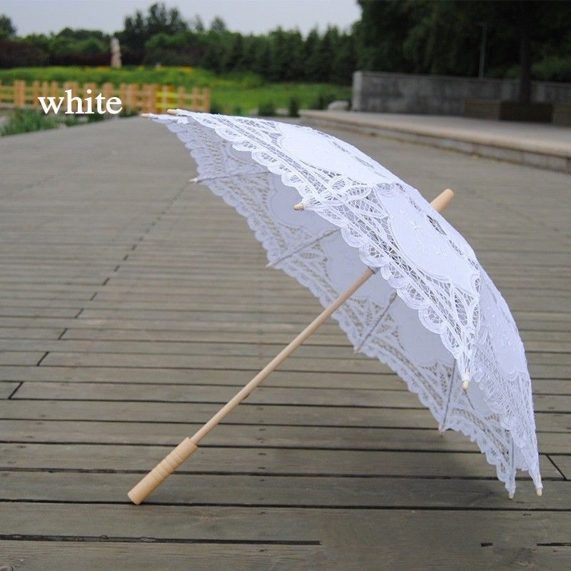 Sun Umbrella Cotton Embroidery Bridal Umbrella White Ivory Battenburg Lace Parasol Umbrella Wedding Umbrella Decorations
