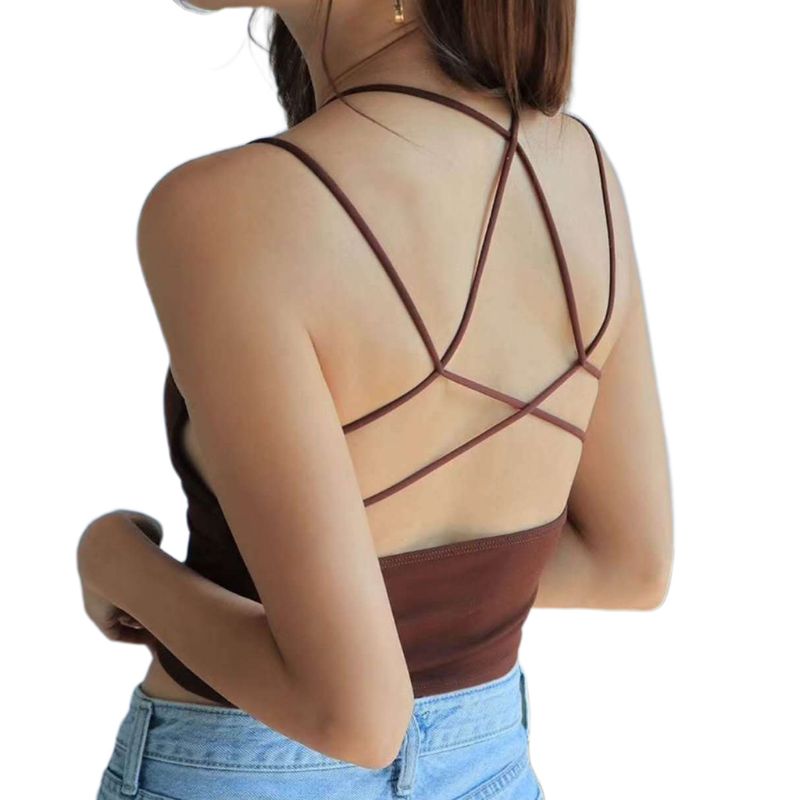 Gravidwomens sommer cross strappy bandage backless crop top solid color slim fit backless camisole basic night party vest: Kaffe