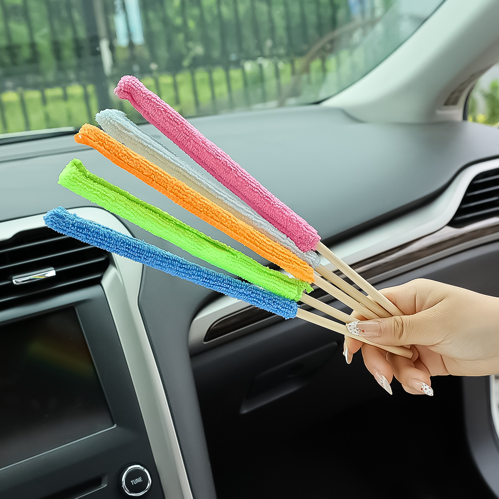 Microfiber Car Detail Cleaning Brush Long Handle Air Conditioner Blind Narrow Dust Collector Stick Auto Wash Cloth Brushes Tools