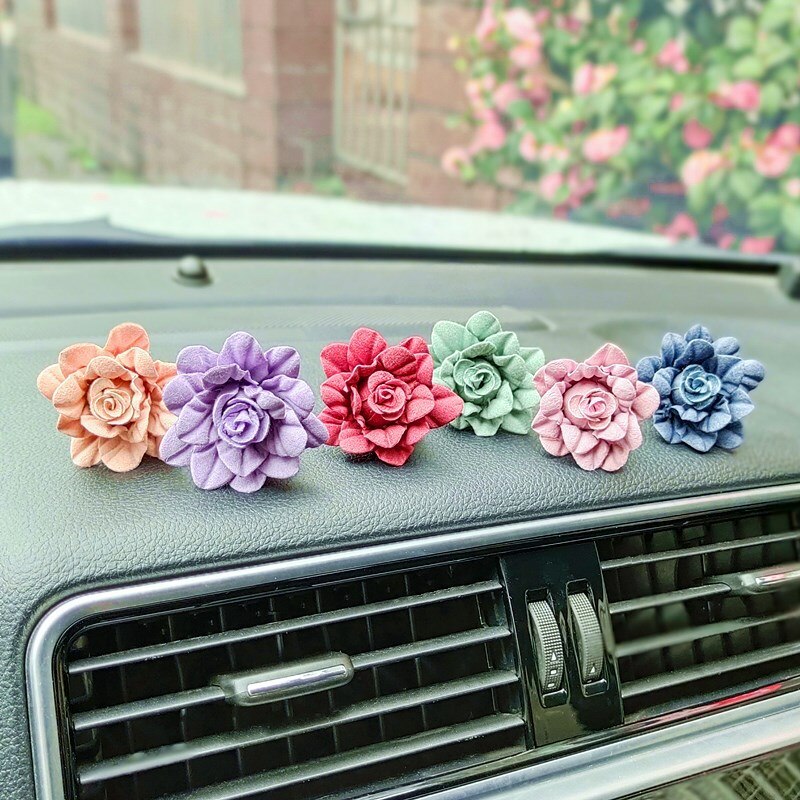 Rose Flower Car Accesories Interior Flowers Car Air Freshener Aromatherapy Air Vent Clip Cute Rose Auto Perfume Decoration