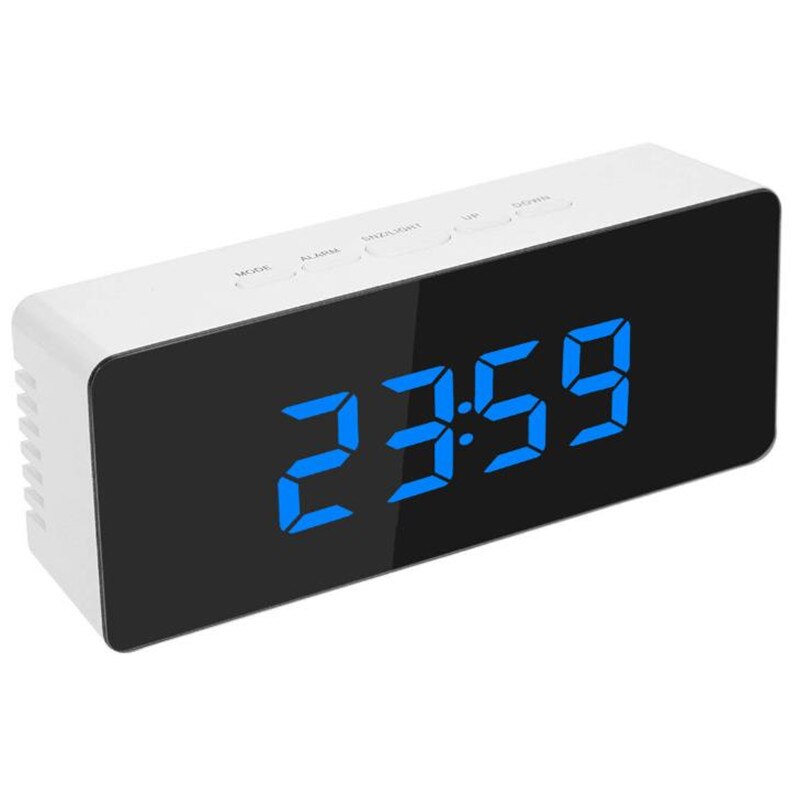 LED Digital Display Table Clock Mirror Alarm Clock Multi-function Smart USB Charging Brightness Adjustable Temperature Display: Blue