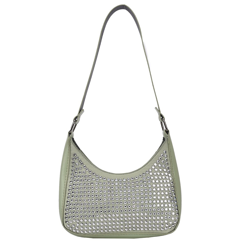 Women Rivet PU Leather Shoulder Bags Casual All-match Underarm Bags Ladies Small Hobos Handbags Mini Purse: Green