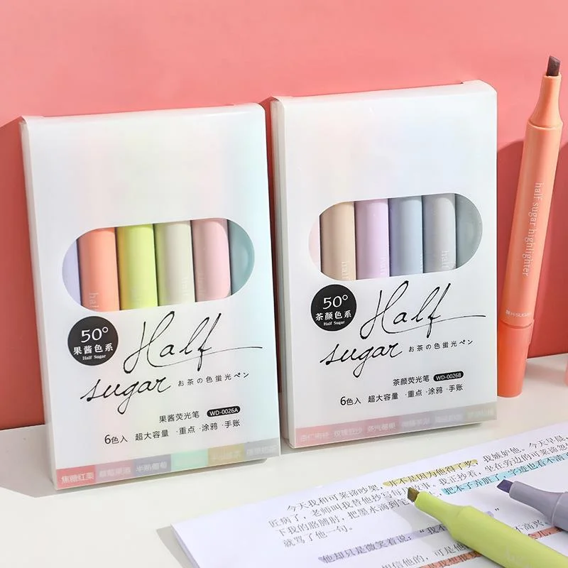 6 sztuk Kawaii półcukier zakreślacz kolorowy śliczny marker pastelowy zakreślacz fajne długopisy szkolne przybory szkolne zestaw papeterii