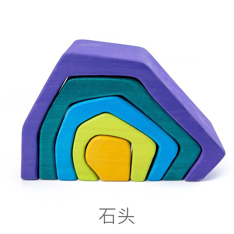 12Pcs Wood Building Blocks Wooden Rainbow Wood Stack Toy for Children Montessori Educational Toy Baby Toys Kids Large: stone