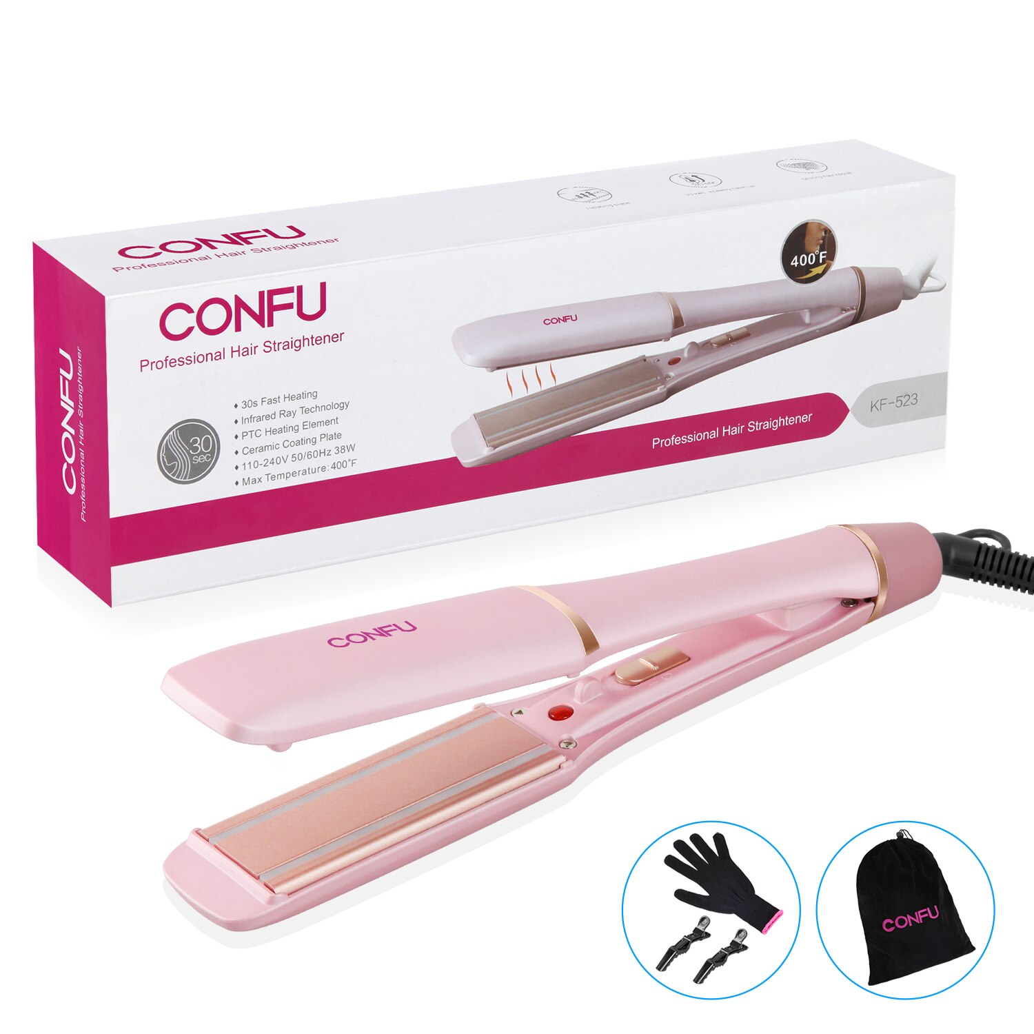 Alisador de pelo 2 en 1, rizador infrarrojo, control de temperatura plana, rizador de pelo, herramienta de cuidado de estilismo