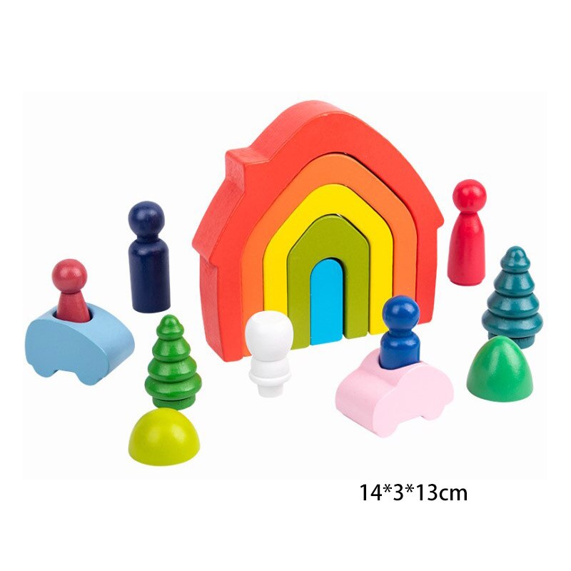 13 pièces/ensemble Montessori jouets en bois arc-en-ciel blocs amis Peg poupées corps bébé semblant jouer personnes FiguresRainbow empileur: 16pcs per set