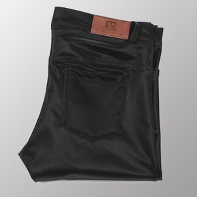 Pu leren broek met strakke pijpen, slanke broek, oversized herenleggings met lage taille, stretch kunstleren bikerbroek