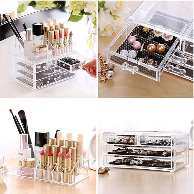 Organizador de maquillaje de doble capa acrílico, caja de almacenamiento de cosméticos transparente, caja de plástico para barra de labios, estante de almacenamiento apilable, Multi-cajón