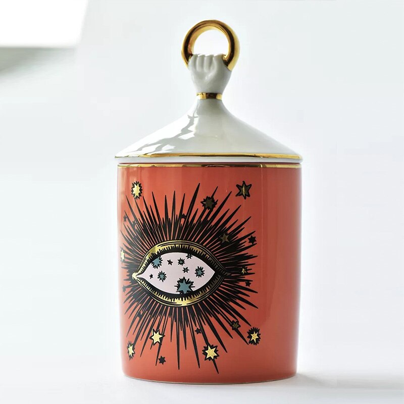 Mooie grote ogen pot handen met deksel keramische decoratieve blikken kaarsenhouder opbergblikken thuis decoratieve doos voor make-up