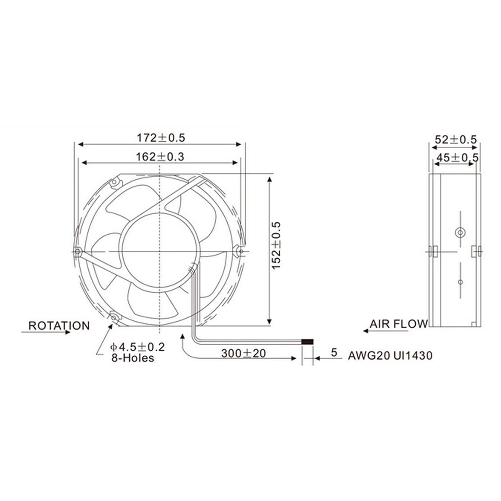 Ventilateur de radiateur Axial 220V AC, 170x150x52mm, 180CFM, 2500 tr/min, roulement à billes, grande vitesse