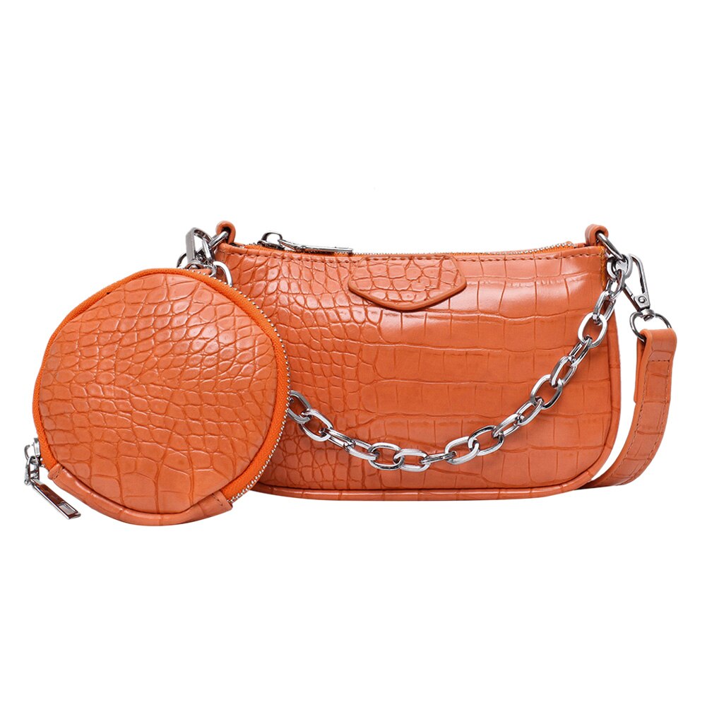 PU Leather Crossbody Bag Women Pure Color Shoulder Ladies Chain Shoulder Messenger Bag Sling Handbag Purse: Orange