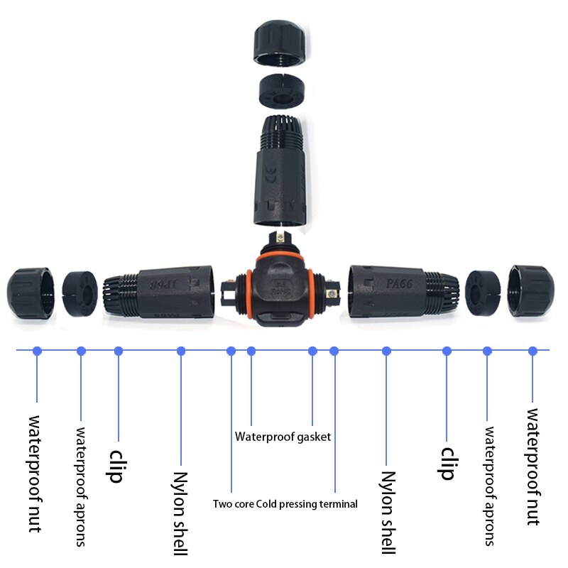 YXY 3 Way Junction Box IP68 Waterproof M20 2/3/4 Pin DC Connector Plug for LED Outdoor Lighting Ø3mm, Shielded Field Installable