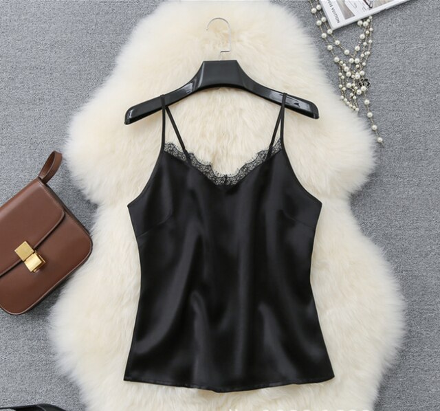 verde encaje camiseta camisetas tirantes tops crop top mujer verano blanco sexy ropa interior negro lencera corto lencero sin mangas chaleco sexys corpiño escote croptop seda de basicas camisa mujeres tubo basico porno: black / M