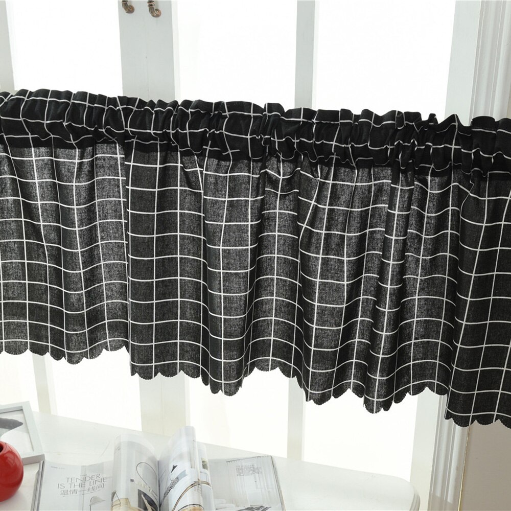 Cenefa de rejilla a rayas para ventana, faldones de cortinas opacas, cortas, semitransparentes, de bolsillo, para Cocina: Style B