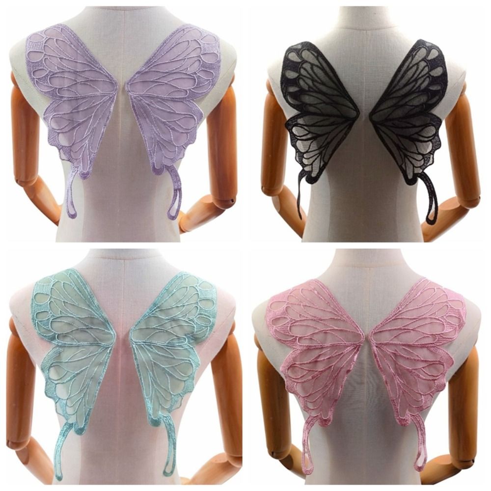 Apliques bordados de mariposa, tela de poliéster, Parche de alas de mariposa de Organza, pegatinas de ropa, pegatina de tela decorativa DIY