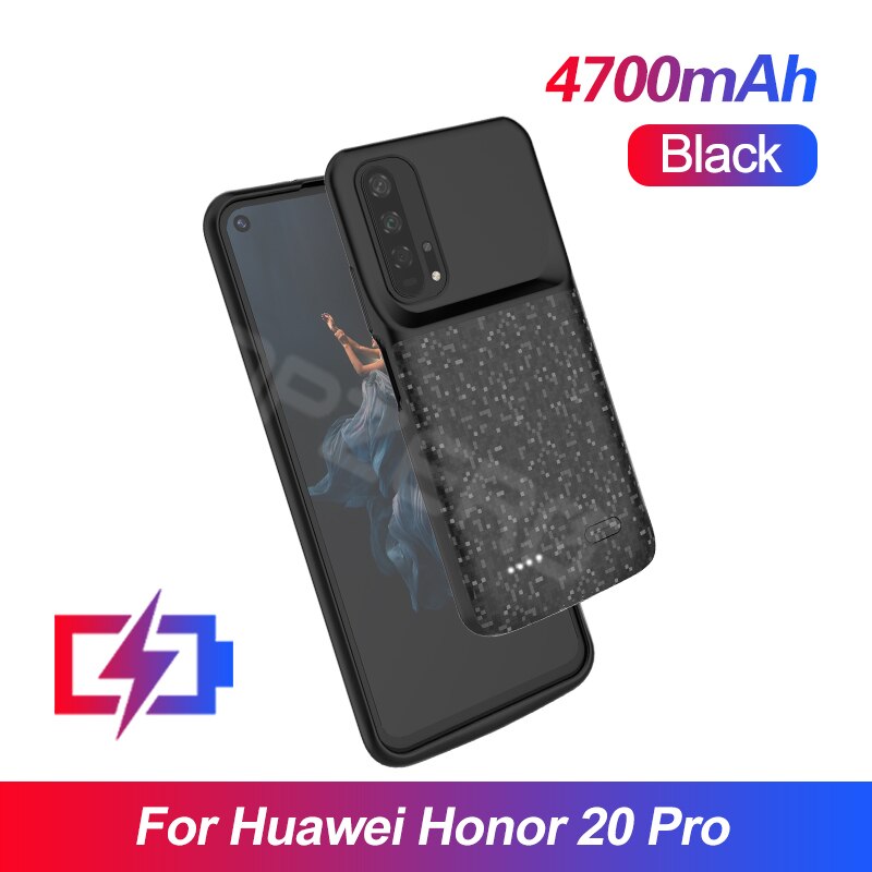 Funda de batería para cargador inalámbrico, funda trasera de 4700mAh para Huawei Mate 20 Pro Nova 3i 4e para Huawei Honor 8 8X 9X Pro 10: For Honor 20 Pro