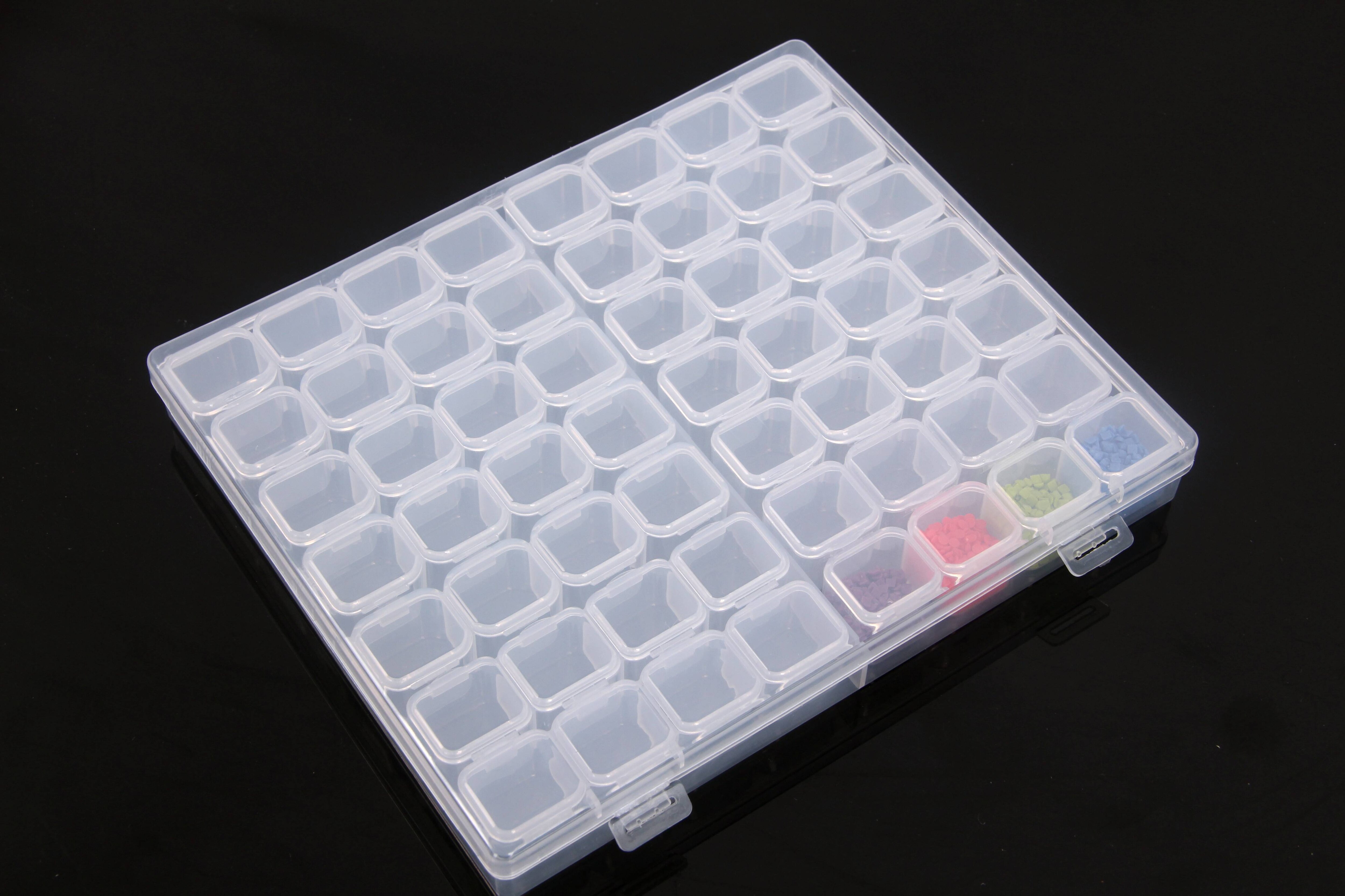 Caja de almacenamiento de perlas de plástico, organizador de cuentas, accesorios de pintura, bordado de diamantes, 28/56 ranuras: Gris claro