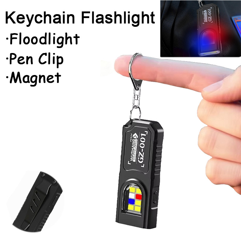 Mini lampe de poche LED rechargeable par USB - Torche super brillante portable avec aimant arrière, lumière de secours COB latérale et lanterne de camping: Rouge