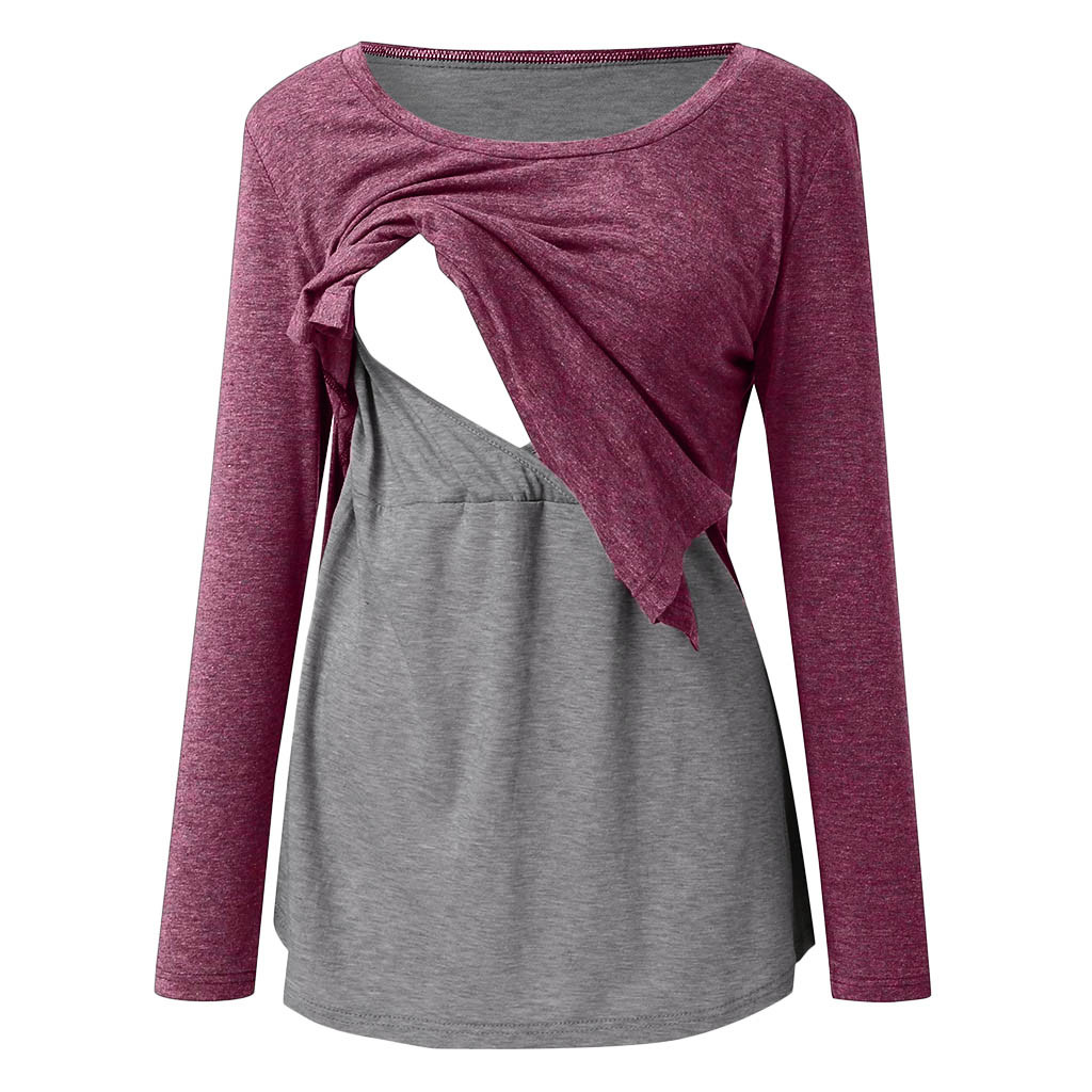Maternity Clothes Long Sleeve Nursing Top Breastfeeding Clothes Patchwork Pregnancy Shirt Pregnant Clothes zwangerschaps kleding