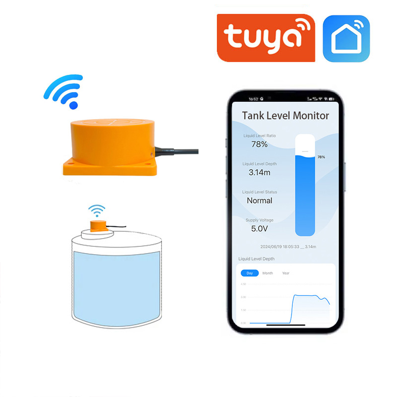 ME201W Tuya APP ultrasons sans fil eau carburant Diesel huile capteur de niveau de liquide indicateur d'alarme moniteur de niveau de réservoir à distance