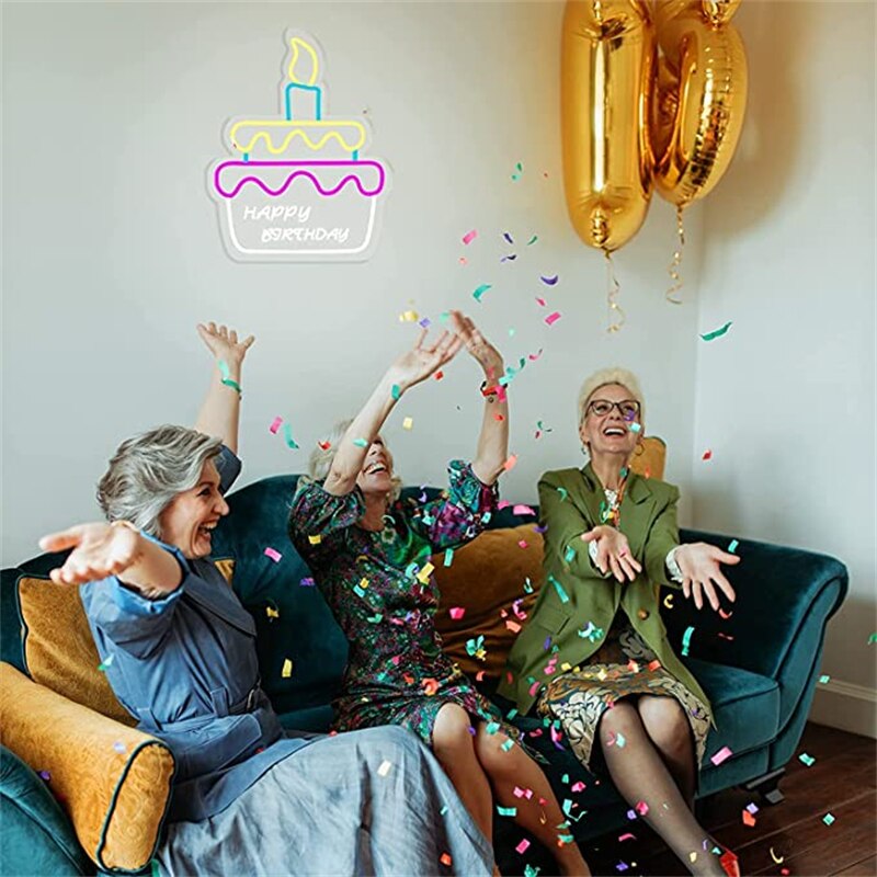 Ineonlife – signe néon joyeux anniversaire, gâteau lumineux LED acrylique pour décoration murale, de fête d&#39;anniversaire pour adolescentes