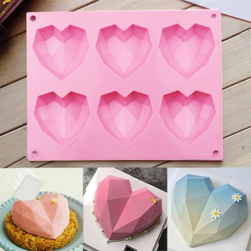 6 Holte Diamant Liefde Siliconen Cakevorm Siliconen 3D Hartvorm Fondant Cake Chocolade Bakken Mold Modelling Decor