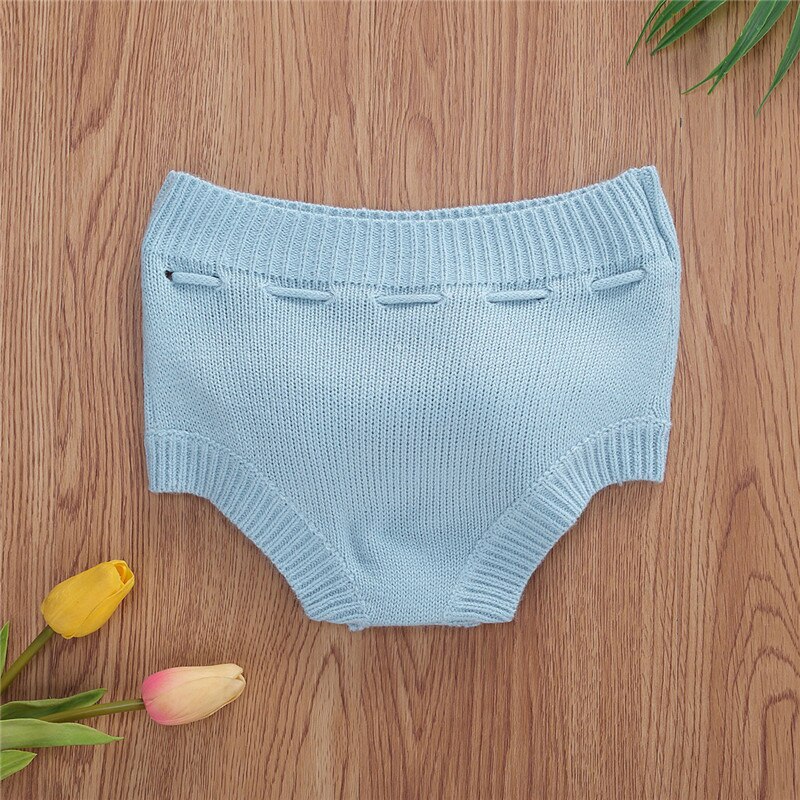 Short en tricot pour bébé, de 0 à 18M, avec bretelles de dessin, de couleur unie, élastique avec boules, bas de fermeture à boutons, pour garçons et filles