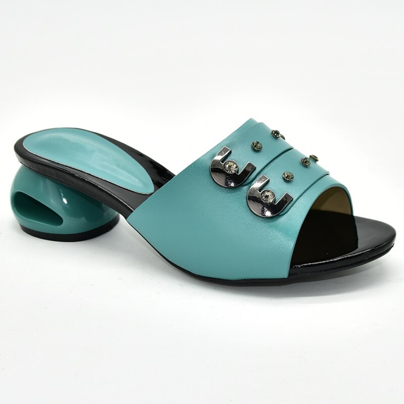 Nigeriaanse Vrouwen Wedding Party Schoenen Versierd Met Strass Vrouwen Schoenen Party Pumps Zomer Vrouwen Hoge Hakken Slippers: green / 9.5