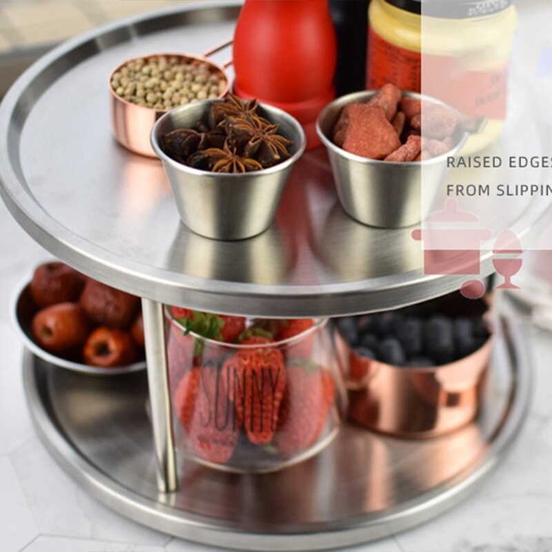 Stainless Steel 2-layer 360 Degree Rotation Lazy Susan Kitchen Spice Storage Rack Cabinet Seasoning Bottle Organizer