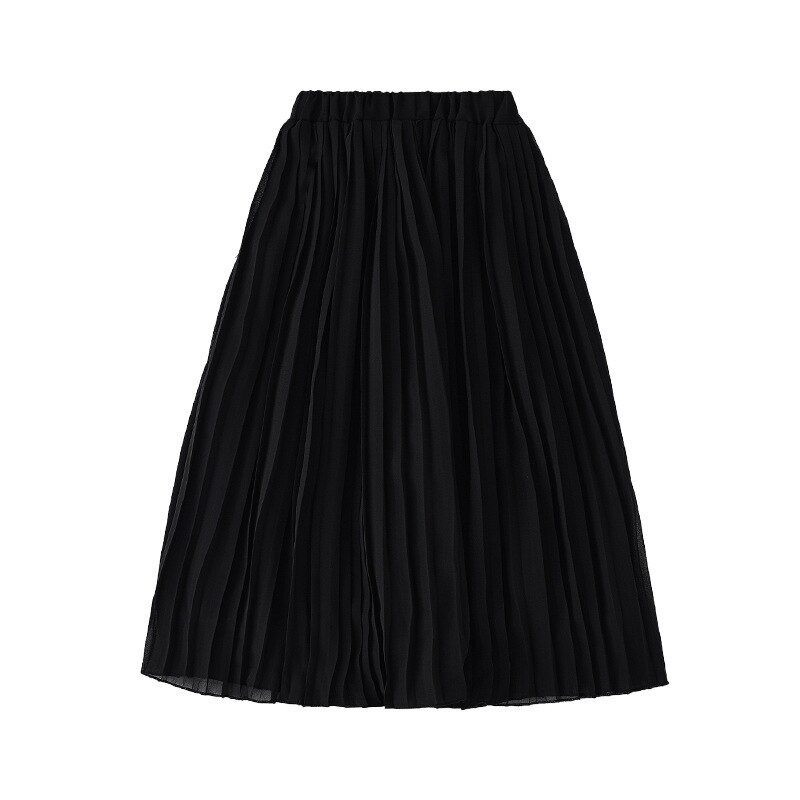 Sommer børn nederdel børn chiffon plisseret lang nederdel glatte nederdele baby teenagere piger maxi strand boheme nederdele: Sort / 8