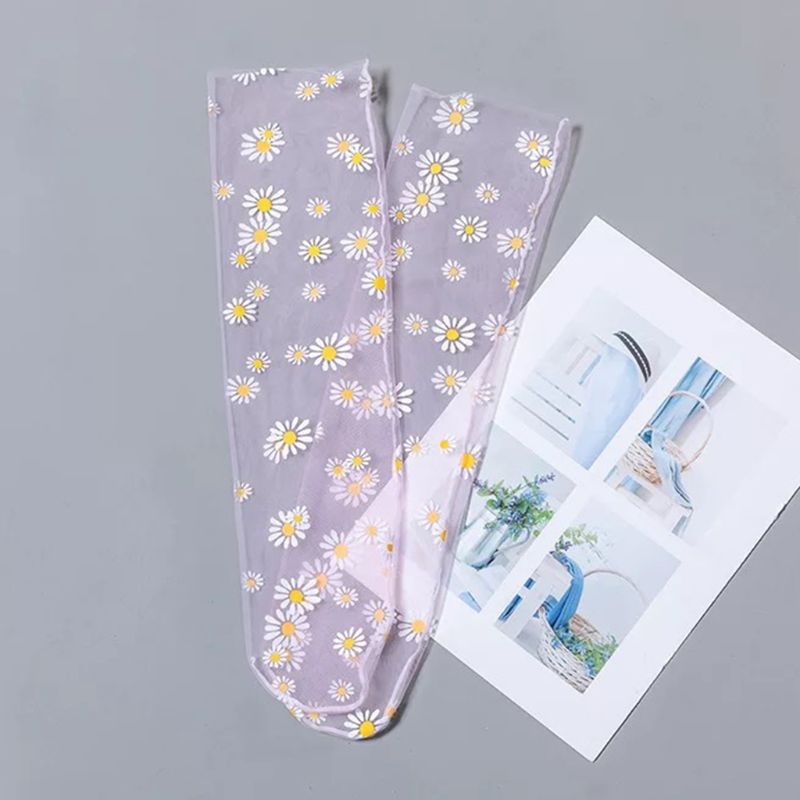 Women Girl Sheer Mesh Loose Ankle Socks Daisy Candy Color Loose Mid Tube Hosiery: Light Pink
